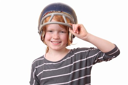 simsearch:625-02931241,k - Girl with football helmet on white background Fotografie stock - Microstock e Abbonamento, Codice: 400-06091992