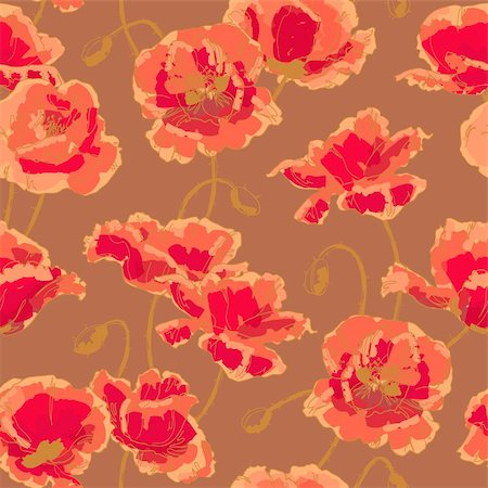 spring background tiles - Seamless floral pattern with hand-drawn poppy flower Stock Photo - Budget Royalty-Free & Subscription, Code: 400-06092187