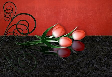 Tre red tulips  with reflection on  dark surface Stock Photo - Budget Royalty-Free & Subscription, Code: 400-06092219