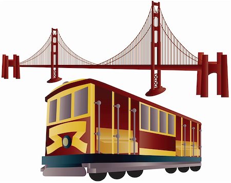 san francisco cable cars - San Francisco Cable Car Trolley and Golden Gate Bridge Illustration Stock Photo - Budget Royalty-Free & Subscription, Code: 400-06092630