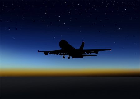 Stock image of an airplane flying at night Stock Photo - Budget Royalty-Free & Subscription, Code: 400-06092710