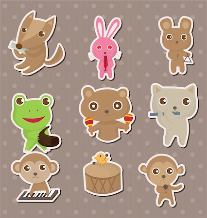 animal play music stickers Photographie de stock - Aubaine LD & Abonnement, Code: 400-06092727