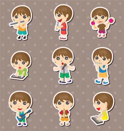 kid play music stickers Stock Photo - Budget Royalty-Free & Subscription, Code: 400-06092736