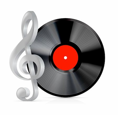 simsearch:400-05305007,k - Vector vinyl record plate with treble clef on white Stock Photo - Budget Royalty-Free & Subscription, Code: 400-06092827