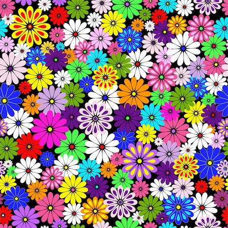 flower decoration white and black - Seamless floral vivid pattern with colorful flowers on black(vector) Stock Photo - Budget Royalty-Free & Subscription, Code: 400-06093007