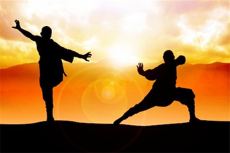 simsearch:400-07417999,k - Silhouette illustration of two figures doing martial art stance Stock Photo - Budget Royalty-Free & Subscription, Code: 400-06093246