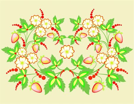 simsearch:400-07558492,k - Illustration of abstract flowers and strawberries Fotografie stock - Microstock e Abbonamento, Codice: 400-06093260