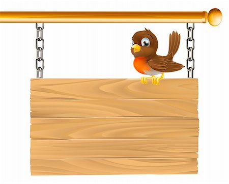 simsearch:400-06080941,k - Illustration of a hanging wooden sign with a robin bird seated on it Stock Photo - Budget Royalty-Free & Subscription, Code: 400-06093278