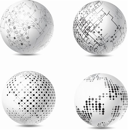 Collection of four spheres with abstract futuristic style designs Stock Photo - Budget Royalty-Free & Subscription, Code: 400-06093293