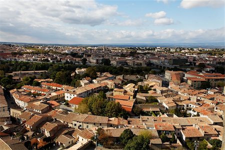Aerial view of the base city of Carcassonne in Aude department of France, seen form the walled city. Stock Photo - Budget Royalty-Free & Subscription, Code: 400-06093328