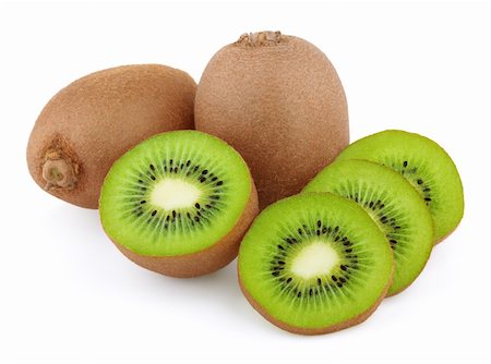 Ripe kiwi fruits with slices isolated on white background Stock Photo - Budget Royalty-Free & Subscription, Code: 400-06093322