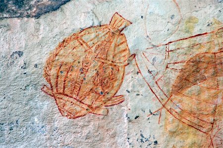 Aboriginal rock art depicting a fish, Ubirr, Kakadu National Park, Northern Territory, Australia Stockbilder - Microstock & Abonnement, Bildnummer: 400-06093334