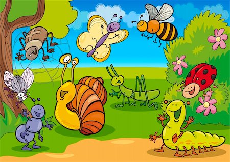 simsearch:400-06452474,k - cartoon illustration of funny insects on the meadow Stockbilder - Microstock & Abonnement, Bildnummer: 400-06093556