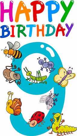 simsearch:400-06452474,k - cartoon illustration design for ninth birthday anniversary Stockbilder - Microstock & Abonnement, Bildnummer: 400-06093565