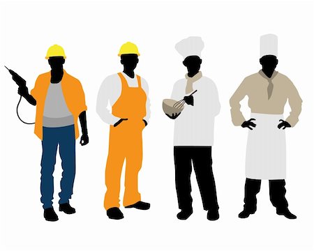 silhouette engineers - Vector illustration of a cooks and builders silhouettes Stock Photo - Budget Royalty-Free & Subscription, Code: 400-06093585