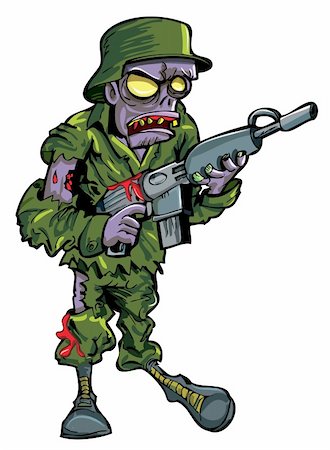 Cartoon zombie soldier with a gun. Isolated on white Stock Photo - Budget Royalty-Free & Subscription, Code: 400-06093809