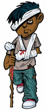 Cartoon injured indian man with walking stick and bandages. Isolated Stock Photo - Budget Royalty-Free & Subscription, Code: 400-06093816