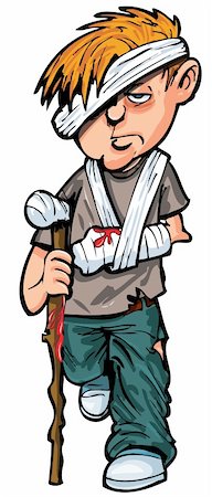Cartoon injured man with walking stick and bandages. Isolated Stock Photo - Budget Royalty-Free & Subscription, Code: 400-06093817