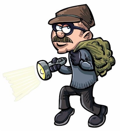 robbery cartoon - Cartoon thief with a flash light. Isolated Stock Photo - Budget Royalty-Free & Subscription, Code: 400-06093825