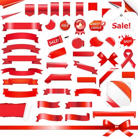 Big Red Ribbons Set, Isolated On White Background, Vector Illustration Foto de stock - Super Valor sin royalties y Suscripción, Código: 400-06104019