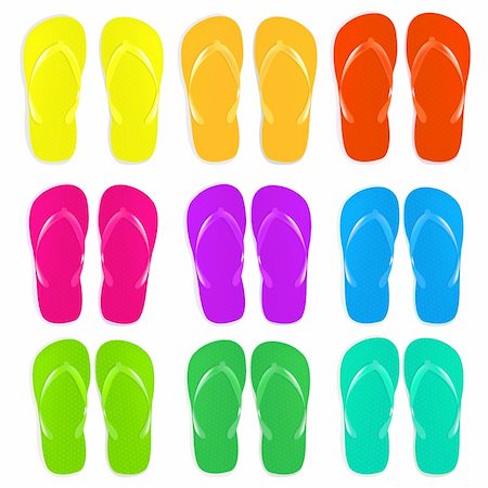 pink flip flops beach - 9 Flip Flops Set, Isolated On White Background, Vector Illustration Stock Photo - Budget Royalty-Free & Subscription, Code: 400-06104027