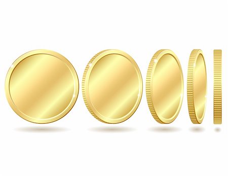 Gold coin with different angles. Vector illustration isolated on white background Stock Photo - Budget Royalty-Free & Subscription, Code: 400-06104046