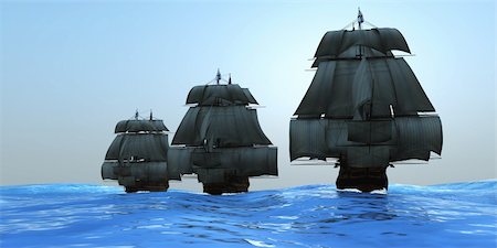 sailboat racing - Three tall ships in full sail cross a large ocean with glistening blue waters. Stock Photo - Budget Royalty-Free & Subscription, Code: 400-06104372