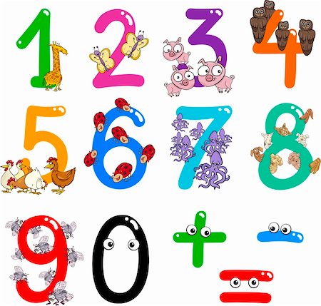 signo de sumar - cartoon illustration of numbers from zero to nine with animals Foto de stock - Super Valor sin royalties y Suscripción, Código: 400-06104513