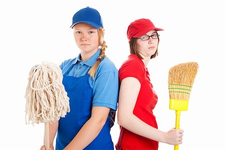 simsearch:400-06917365,k - Two teenage girls with their first jobs.  Both are bored and unhappy.  Isolated on white. Stock Photo - Budget Royalty-Free & Subscription, Code: 400-06104541