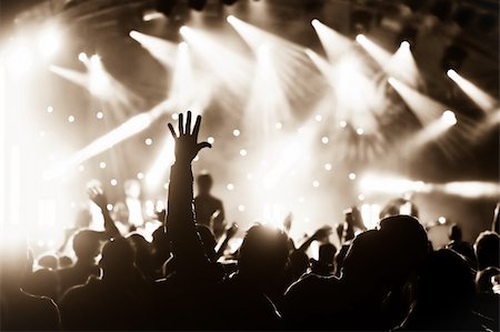 dancing crowd silhouette - crowd cheering at a live music concert Stock Photo - Budget Royalty-Free & Subscription, Code: 400-06104597