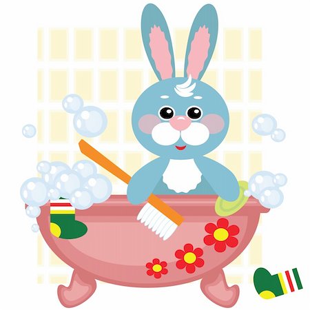 rabbit washing - Hare showering in bath, vector. Stock Photo - Budget Royalty-Free & Subscription, Code: 400-06104691
