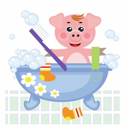 Piggy showering in bath, vector. . Stock Photo - Budget Royalty-Free & Subscription, Code: 400-06104692