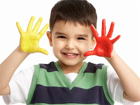 Studio Portrait Of Young Boy With Painted Hands Stock Photo - Budget Royalty-Free & Subscription, Code: 400-06104985