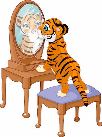 simsearch:400-07261281,k - Cute tiger cub looking in the mirror Stockbilder - Microstock & Abonnement, Bildnummer: 400-06105144