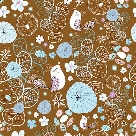 simsearch:400-06100097,k - Seamless floral pattern with bright birds in love on a dark brown background Stock Photo - Budget Royalty-Free & Subscription, Code: 400-06105283