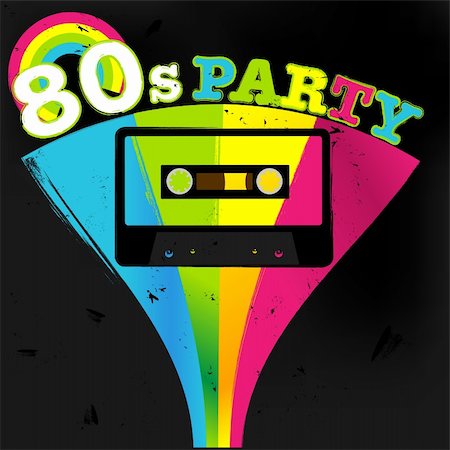 dance club signs - Retro Poster - 80s Party Flyer With Audio Cassette Tape Stock Photo - Budget Royalty-Free & Subscription, Code: 400-06105316