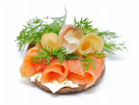 salmon on a colored plate - Sandwich with Smoked Salmon and Sturgeon, Cheese Cream and Dill Stock Photo - Budget Royalty-Free & Subscription, Code: 400-06105383