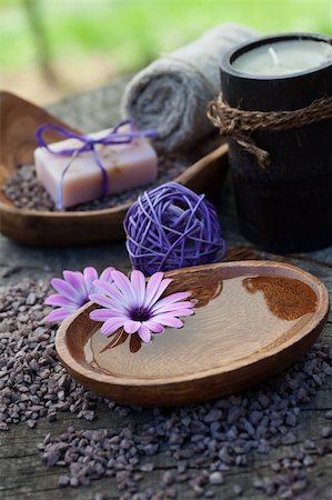 simsearch:400-04519023,k - Spa and wellness setting with natural soap, candles and towel. Violet dayspa nature set dayspa nature set Stock Photo - Budget Royalty-Free & Subscription, Code: 400-06105406