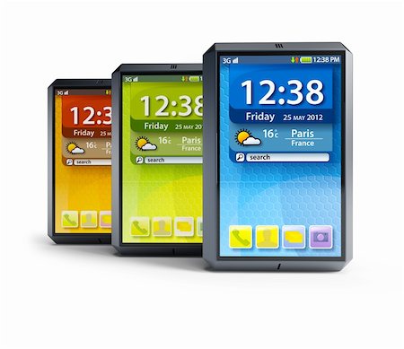 simsearch:400-06096885,k - modern touchscreen smartphones, isolated 3d render Photographie de stock - Aubaine LD & Abonnement, Code: 400-06105498