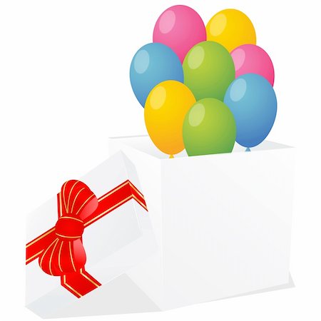 simsearch:400-03975392,k - white gift box with red and gold ribbon bow and balloons. Also available as a Vector in Adobe illustrator EPS format, compressed in a zip file. The vector version be scaled to any size without loss of quality. Foto de stock - Royalty-Free Super Valor e Assinatura, Número: 400-06105554