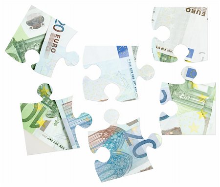 simsearch:400-06860365,k - pieces of Euro banknotes puzzles on white background Stock Photo - Budget Royalty-Free & Subscription, Code: 400-06105570