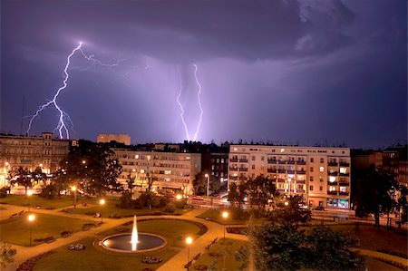 rainy window with night lights - Lightning over the City. Wroclaw. Plac Macieja. Stock Photo - Budget Royalty-Free & Subscription, Code: 400-06106067