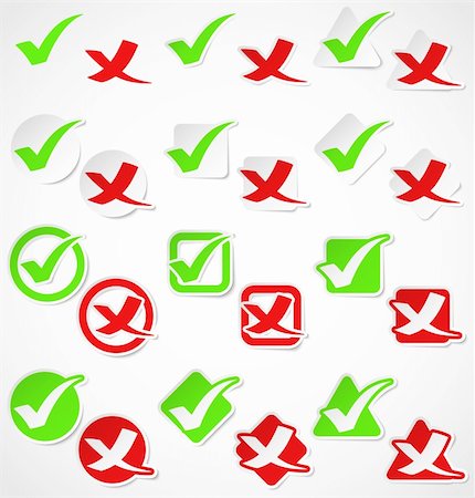 Set of green and red check marks stickers. Vector illustration Photographie de stock - Aubaine LD & Abonnement, Code: 400-06106333