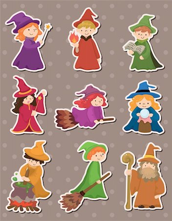 cartoon Wizard and Witch stickers Stock Photo - Budget Royalty-Free & Subscription, Code: 400-06106444