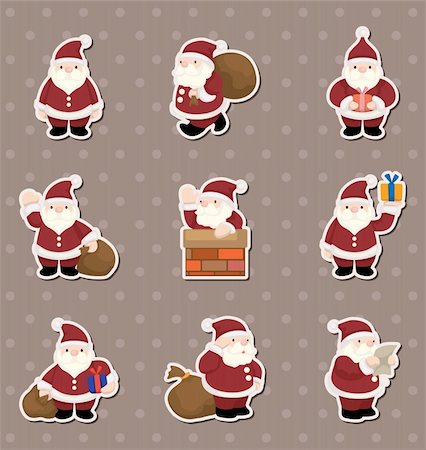 ribbon for christmas cartoon - cartoon santa claus Christmas stickers Stock Photo - Budget Royalty-Free & Subscription, Code: 400-06106440