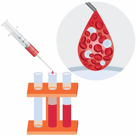Syringe with human blood and test tubes for blood test. Also available as a Vector in Adobe illustrator EPS 8 format, compressed in a zip file. Stock Photo - Budget Royalty-Free & Subscription, Code: 400-06106506