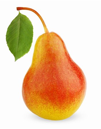 Ripe red-yellow pear fruit with leaf isolated on white background Photographie de stock - Aubaine LD & Abonnement, Code: 400-06107721