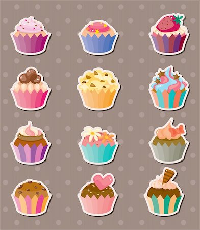 dessert vector - cup-cake stickers Stock Photo - Budget Royalty-Free & Subscription, Code: 400-06107776