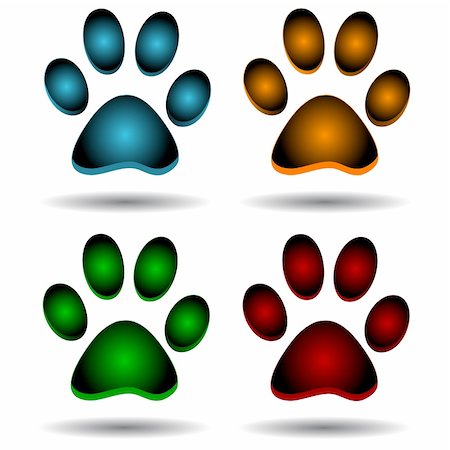 Four multi-colored paws on a white background Stock Photo - Budget Royalty-Free & Subscription, Code: 400-06107910