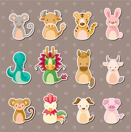 simsearch:400-04386245,k - 12 Chinese Zodiac animal stickers Stockbilder - Microstock & Abonnement, Bildnummer: 400-06107947